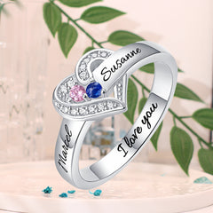 Personalisierter Geburtsstein Ring mit Gravur - Juwel im Herzen, Heiratsantrag Freundschaftsring Familienring, Muttertag Geburtstagsgeschenk