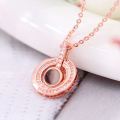 925 Silber Personalisierte Kette mit Bild im Stein - runder Ringanhänger mit Foto Projektion