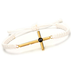 925 Silber Personalisierte Handgemachtes Geflochtenes Armband mit Bild im Stein - Sterlingsilber Kreuz Anhänger