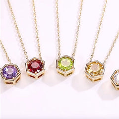 925 Silberkette vergoldet mit 18K – Hexagramm mit Runder Geburtsstein & Herz – Eleganter Schmuck für jeden Anlass