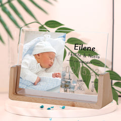 Personalisierter LED-Bilderrahmen mit Foto und Gravur – Individuelles Neugeborenen-Geschenk mit Name, Geburtszeit, Gewicht und Größe