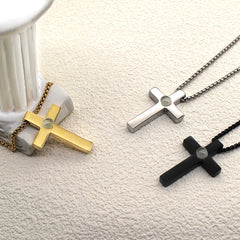 Personalisierte Schlichtes Kreuz Anhänger für Männer – Kette mit Bild im Stein, Geschenke für Männer mit Foto