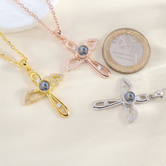 Personalisierte 925 Silber Engel Flügel Kreuz Kette mit Bild im Stein – Ein Foto Geschenk voller unendlicher Liebe