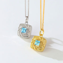 Personalisierte 925 Silber Foto Medaillon Kette – Unendlichkeits Quadratischer Anhänger mit blauem Zirkonia, Erinnerungs Geschenk für Frauen