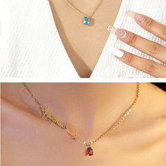 Personalisierte Namenskette mit tropfenförmigem Geburtsstein – Perfektes Geschenk für Sie, Mama oder Oma