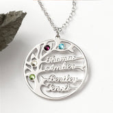 Personalisierte Geburtssteinkette mit Namensgravur – Lebensbaum im Kreis, Perfektes Geschenk für Mama und Oma