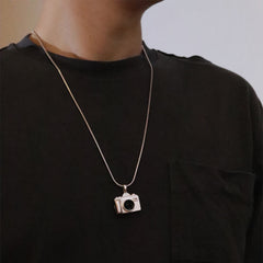 925 Silber Personalisierte Foto Medaillon Kette mit Bilder & Text– 3D Kamera Anhänger mit Onyx,Erinnerungs Geschenk für Männer Frauen Partner