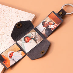 Personalisierter Foto Leder Schlüsselanhänger, Minialbum, Kleine Tasche, 3-4 Bilder & Text, Kreatives Geschenk für ihn