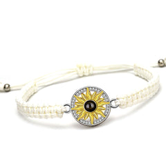 Personalisierte Goldener Sonne Kreis Armband mit Bild im Stein - Verstellbares handgefertigtes Flecht Segeltau Armband Geschenk