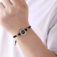 925 Silber Personalisierte Paar Armbänder mit Bild im Stein - Kreis mit Gravur 'LOVE', Romantisches Geschenk für Paare & Freunde