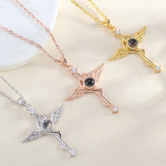 Personalisierte Silber Medizinische Engel Engelsflügel & Äskulapstab Kette mit Bild im Stein – Schutz & Erinnerung für Sie