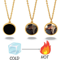 Personalisierte Hitzeaktivierbare Magische Foto Halskette mit verstecktem Bild - Schwarzer Runder, Geschenk für Sie Ihn
