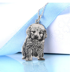 925 Sterling Silber Personalisierte Skizzen-Halskette – Gravur von Haustier, Person oder Symbol, mit Text & Geschenkbox