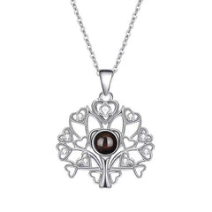 Personalisierte Projektions Kette mit Bild drin – Lebensbaum mit Herzen & Zirkonia, 925 Silber Geschenk für Sie