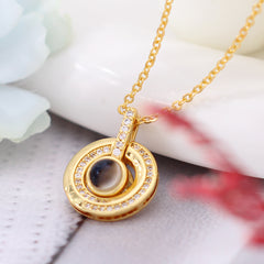 925 Silber Personalisierte Kette mit Bild im Stein - runder Ringanhänger mit Foto Projektion