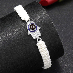 Personalisierte Hamsa Hand Schutzamulett Armband mit Bild - Fatimas Hand mit bösem Blick, Amulett Gedenkgeschenk mit Erinnerungen