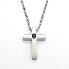 Personalisierte Schlichtes Kreuz Anhänger für Männer – Kette mit Bild im Stein, Geschenke für Männer mit Foto