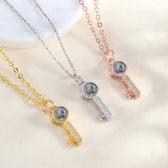 Personalisierte 925 Silber Herz Schlüssel Kette mit Bild im Stein - Ideale Fotogeschenk für Sie