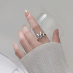 925 Silber Kaninchen Karotte Offener Ring mit Bild im Stein– Fotoprojektion Schmuck Perfekte Geschenk für Sie