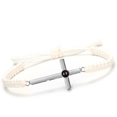 925 Silber Personalisierte Handgemachtes Geflochtenes Armband mit Bild im Stein - Sterlingsilber Kreuz Anhänger