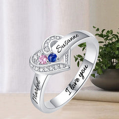 Personalisierter Geburtsstein Ring mit Gravur - Juwel im Herzen, Heiratsantrag Freundschaftsring Familienring, Muttertag Geburtstagsgeschenk
