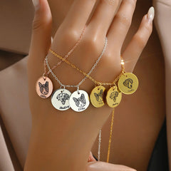 Personalisierte 925 Silber Münzhalskette mit Bild - Skizze Gravur Foto Haustier Kinderzeichnung Fingerabdruck & Name