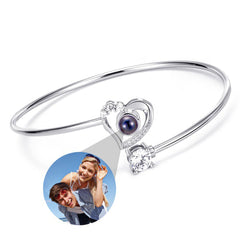 Personalisierbares offener Herz Projektionsarmband mit Fotos & Gravur, Erinnerungsgeschenk für Sie