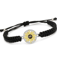 Personalisierte Goldener Sonne Kreis Armband mit Bild im Stein - Verstellbares handgefertigtes Flecht Segeltau Armband Geschenk