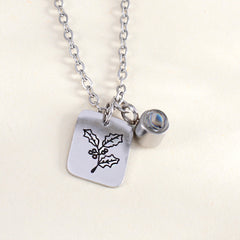 925 Silber Geburtsblume Gravur Projektionskette mit Bild im Stein, Personalisierte Fotogeschenke für Sie Ihn