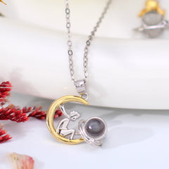 925 Silber Paar Kette mit Bild im Stein - Kleine Prinz & Fuchs Weltraumreise, Personalisierte Geschenk für Paare & BFF