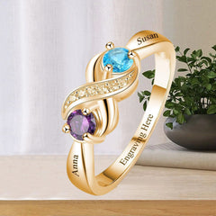 Personalisierter Geburtsstein Unendlichkeitszeichen Ring mit Namensgravur & Innengravur – Perfektes Geschenk für Mama oder die Liebste