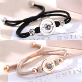 925 Silber Personalisierte Paar Armbänder mit Bild im Stein - Kreis mit Gravur 'LOVE', Romantisches Geschenk für Paare & Freunde