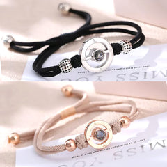 925 Silber Personalisierte Paar Armbänder mit Bild im Stein - Kreis mit Gravur 'LOVE', Romantisches Geschenk für Paare & Freunde