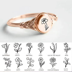 Personalisierter 925 Silber Ring mit Gravur – Sonnenblume mit Foto, Geburtsblume oder Name