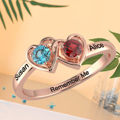 Personalisierter Geburtsstein Namensring – Herz zu Herz, mit Diamanten, Verlobungs Heiratsantrags & Geburtstagsgeschenk für Männer & Frauen