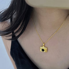 925 Silber Personalisierte Foto Medaillon Kette mit Bilder & Text– 3D Kamera Anhänger mit Onyx,Erinnerungs Geschenk für Männer Frauen Partner