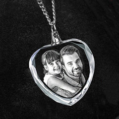 Personalisierte 2D/3D Kristall Foto Halsketten - Einfacher Herz Anhänger,Erinnerungs Schmuck Geschenke für Männer und Frauen