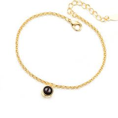 Personalisiertes Fotoprojektions Armband mit 1–7 Bildern – Runder Anhänger mit Bild im Stein, Gravur & 18K Vergoldung