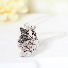 925 Sterling Silber Personalisierte Skizzen-Halskette – Gravur von Haustier, Person oder Symbol, mit Text & Geschenkbox