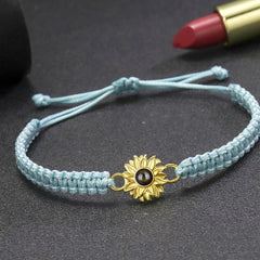 Personalisierte Goldener Sonne Sonnenblume Armband mit Bild im Stein - Verstellbares handgefertigtes Flecht Segeltau Armband Geschenk