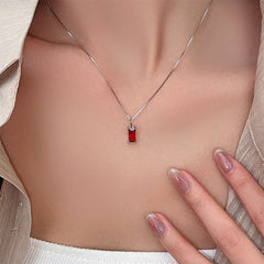 925 SilberPersonalisierte Geburtsstein kette – Minimalistisches funkelndem Zirkonia Rechteck – 12 Farben, stilvoll für jeden Anlass