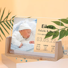 Personalisierter LED-Bilderrahmen mit Foto und Gravur – Individuelles Neugeborenen-Geschenk mit Name, Geburtszeit, Gewicht und Größe