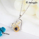 Personalisierte Foto Projektion Kette mit Bild im Stein - Sonnenblume Mom Herz Anhänger