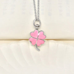 925 Silber Medaillon Halskette - Vierblättrigem Kleeblatt aus Rosa Emaille,Personalisierte Fotos und Text