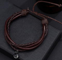 Personalisiertes Projektions Leder Armband mit Foto - Runde Anhänger