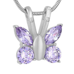 Personalisierter Edelstahl-Gedenkschmuck – Schmetterlingsanhänger mit farbigen Edelsteinen, Vorderseite gravierbar