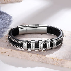 Personalisierte Schwarzes Herren Armband Leder mit Gravur - Flechtleder mit 1-9 Namen