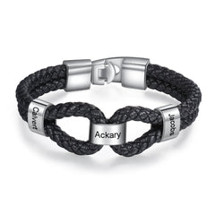 Personalisierte Doppelstrang Leder Infinity Armband mit Gravur - Optional Mehrere Namen, Geschenk für Männer