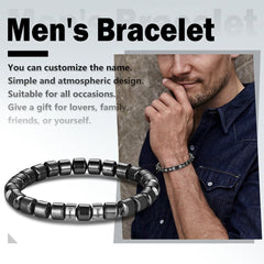 Personalisiertes Magnetarmband mit Schwarzen Perlen – Gravur von 1–8 Namen – Einzigartiges Geschenk für Männer
