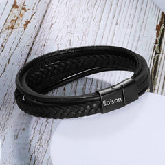 Personalisierte Multitour Geflochtenes Leder Armband mit Gravur - Perfektes Geschenk für Männer